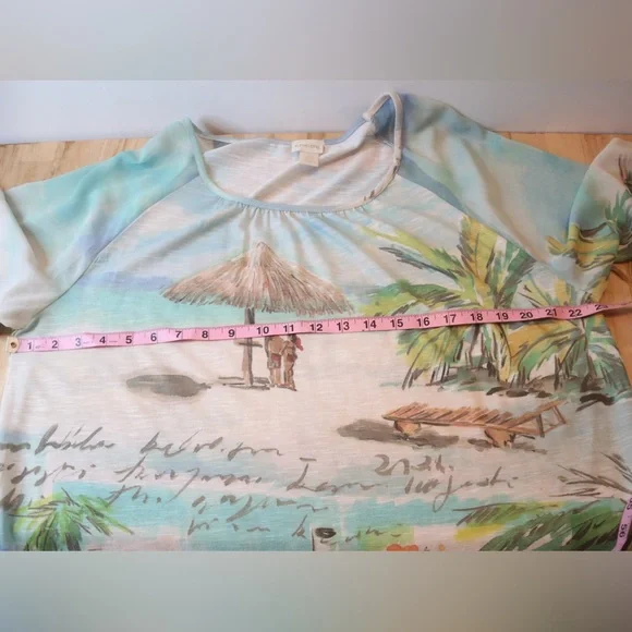 Chicoâs Tropical Beach Scene Sheer Blouse (Size 3 / XL) - Picture 8 of 12